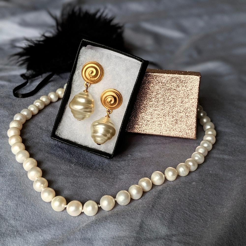 🌼 Pearl Necklace Earring Set 🌼